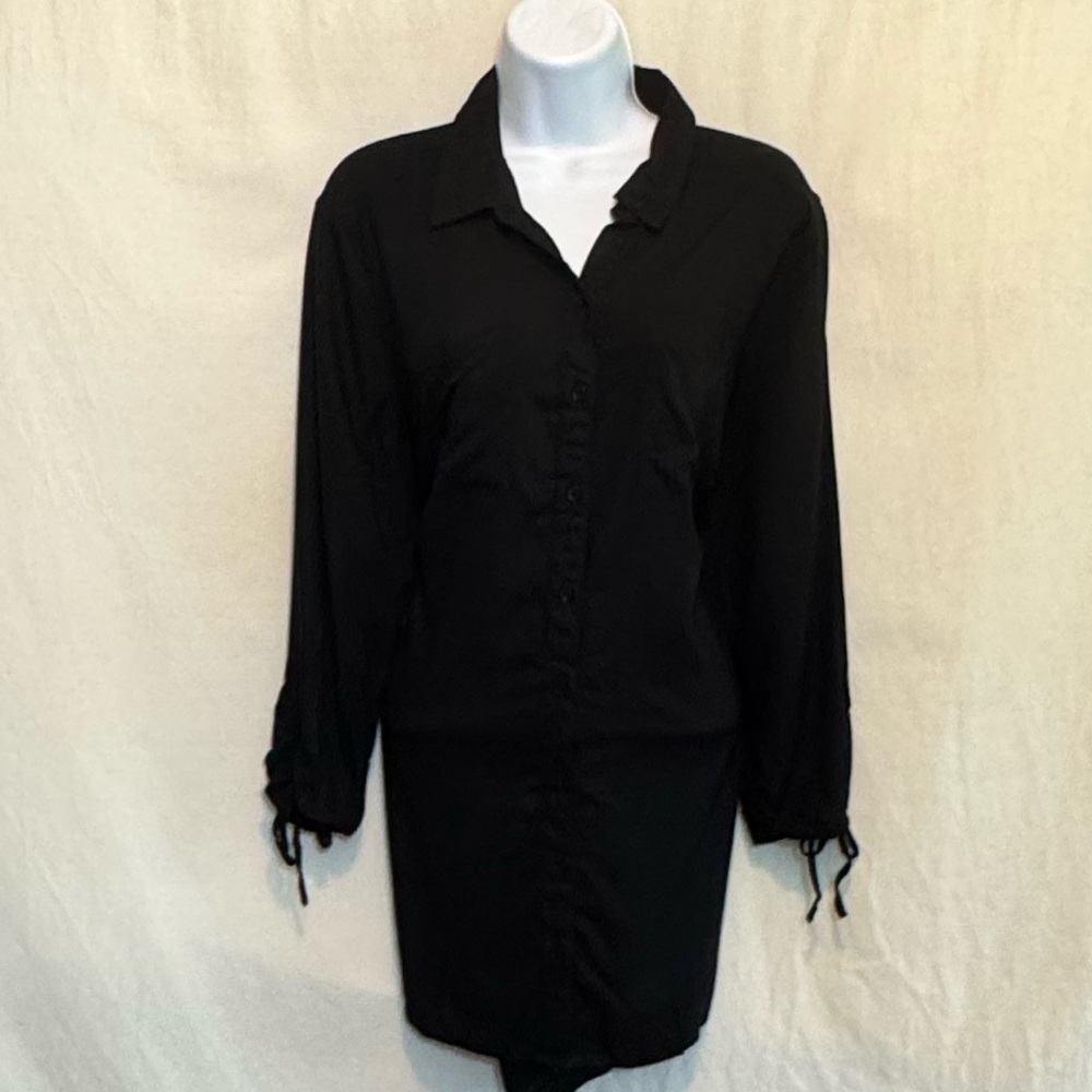 A-112 New Directions Black 3/4 Sleeve‎ Button Down Blouse Size M